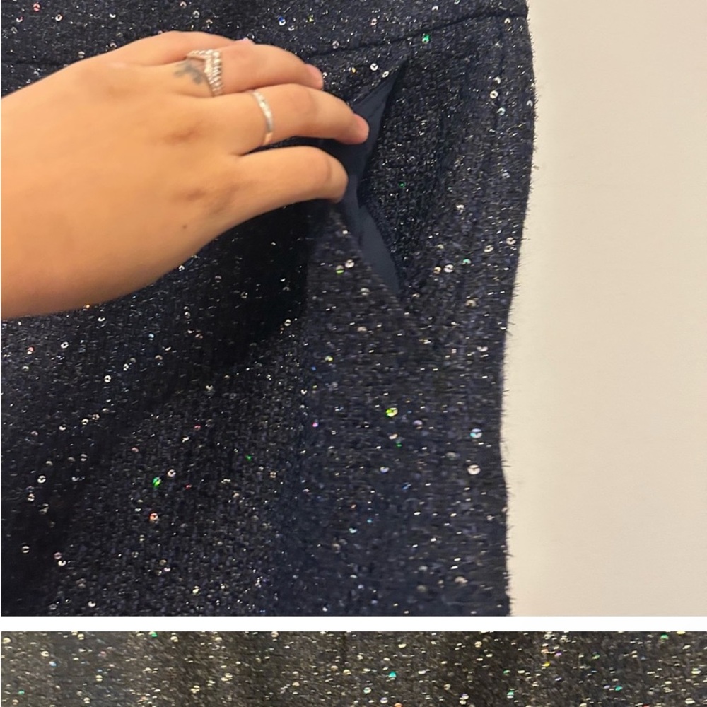 Loft Sequin Navy Wool Tweed Mini Skirt